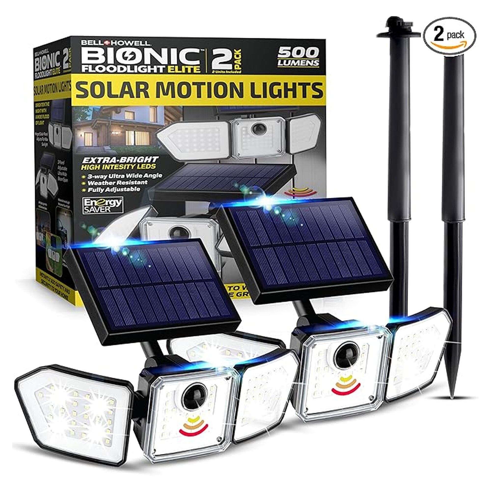 Bionic Flood Light 2 Pk - Solar Outdoor Security Lights